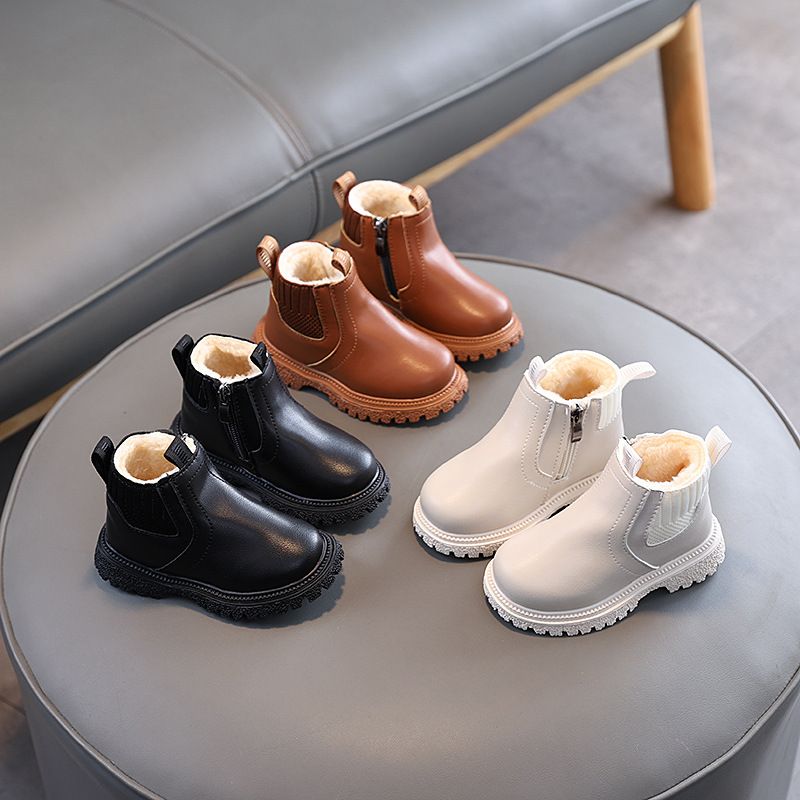 New Winter Plush Children's Fashion British Short Boots Kids Party Boots Soft Bottom Shoes For Boys And Girls  Baby Shoes