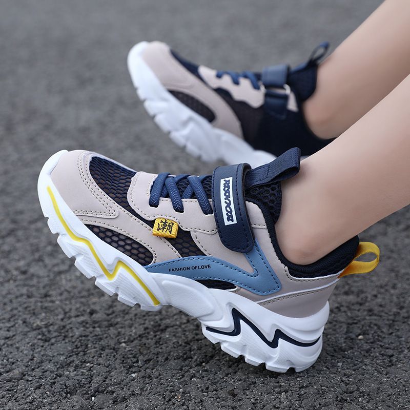 Autumn New Boys Mesh Leather Stitch Sneakers Solid Color Soft Sole Basketball Shoes Middle School Students kids' sport shoes Sneakers