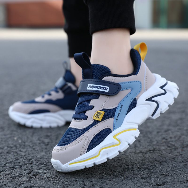 Autumn New Boys Mesh Leather Stitch Sneakers Solid Color Soft Sole Basketball Shoes Middle School Students kids' sport shoes Sneakers