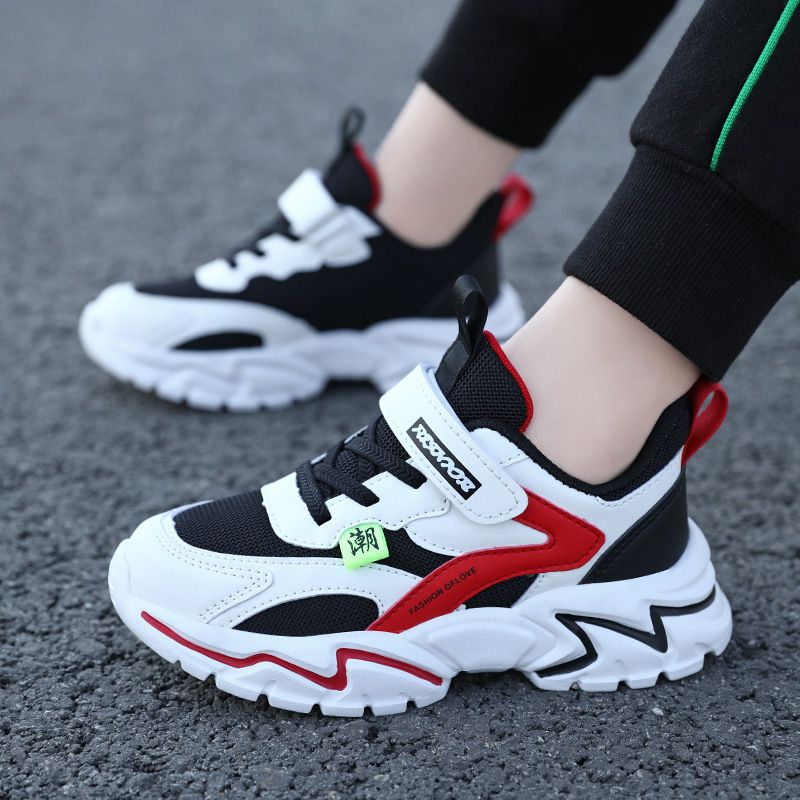 Autumn New Boys Mesh Leather Stitch Sneakers Solid Color Soft Sole Basketball Shoes Middle School Students kids' sport shoes Sneakers