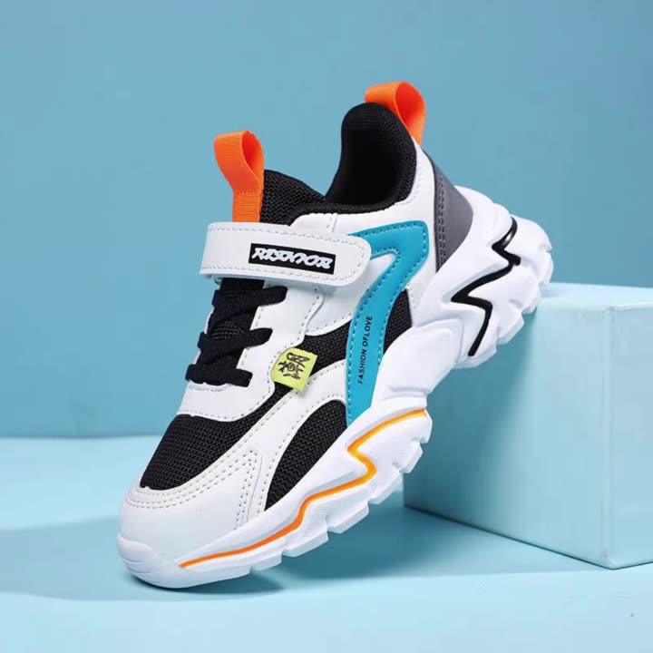 Autumn New Boys Mesh Leather Stitch Sneakers Solid Color Soft Sole Basketball Shoes Middle School Students kids' sport shoes Sneakers