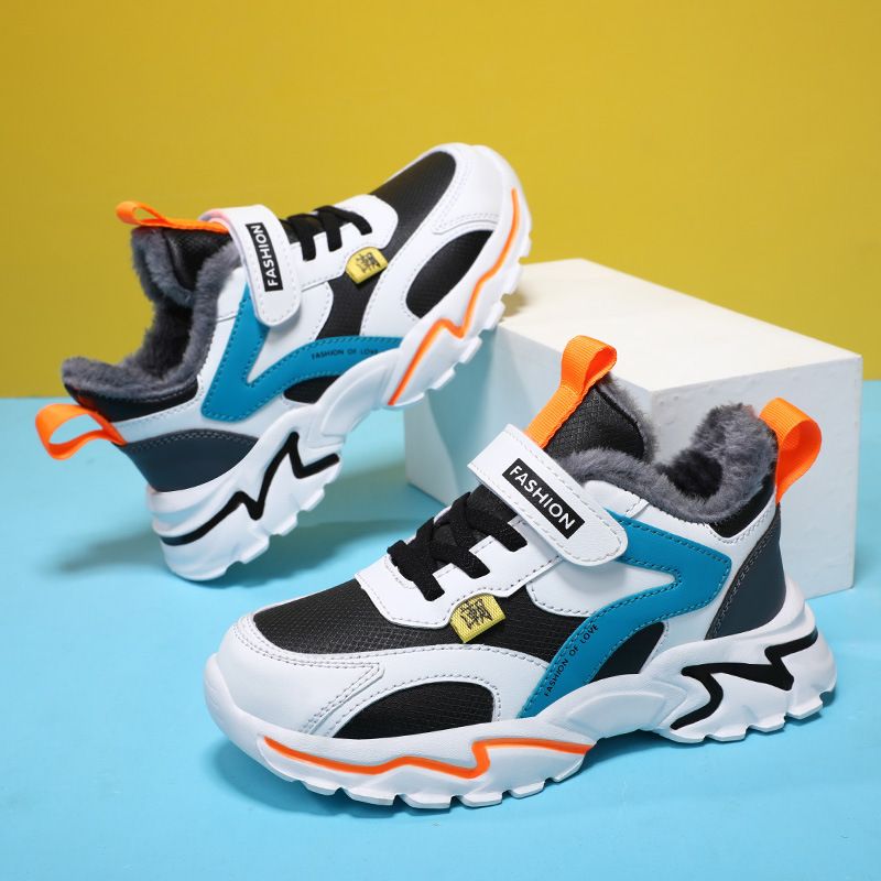 Autumn New Boys Mesh Leather Stitch Sneakers Solid Color Soft Sole Basketball Shoes Middle School Students kids' sport shoes Sneakers