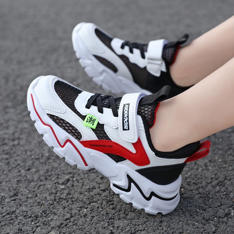 Autumn New Boys Mesh Leather Stitch Sneakers Solid Color Soft Sole Basketball Shoes Middle School Students kids' sport shoes Sneakers