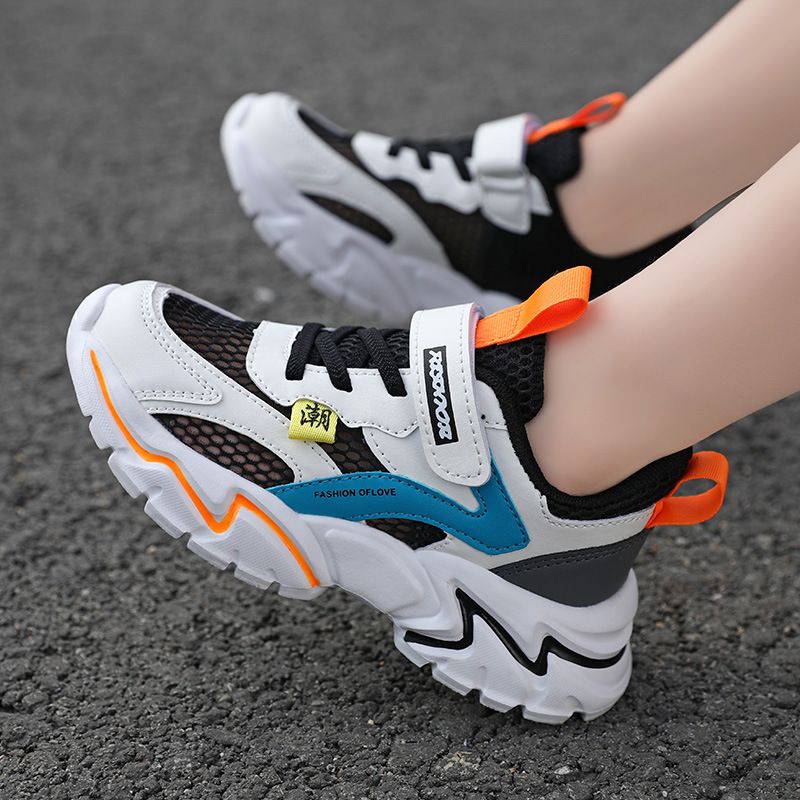 Autumn New Boys Mesh Leather Stitch Sneakers Solid Color Soft Sole Basketball Shoes Middle School Students kids' sport shoes Sneakers