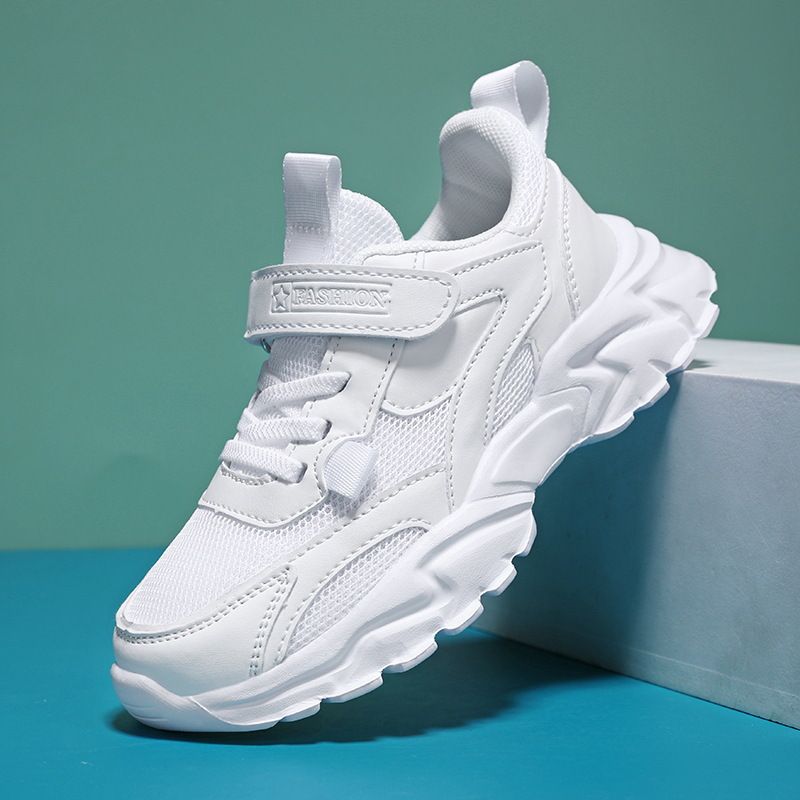 Autumn New Boys Mesh Leather Stitch Sneakers Solid Color Soft Sole Basketball Shoes Middle School Students kids' sport shoes Sneakers