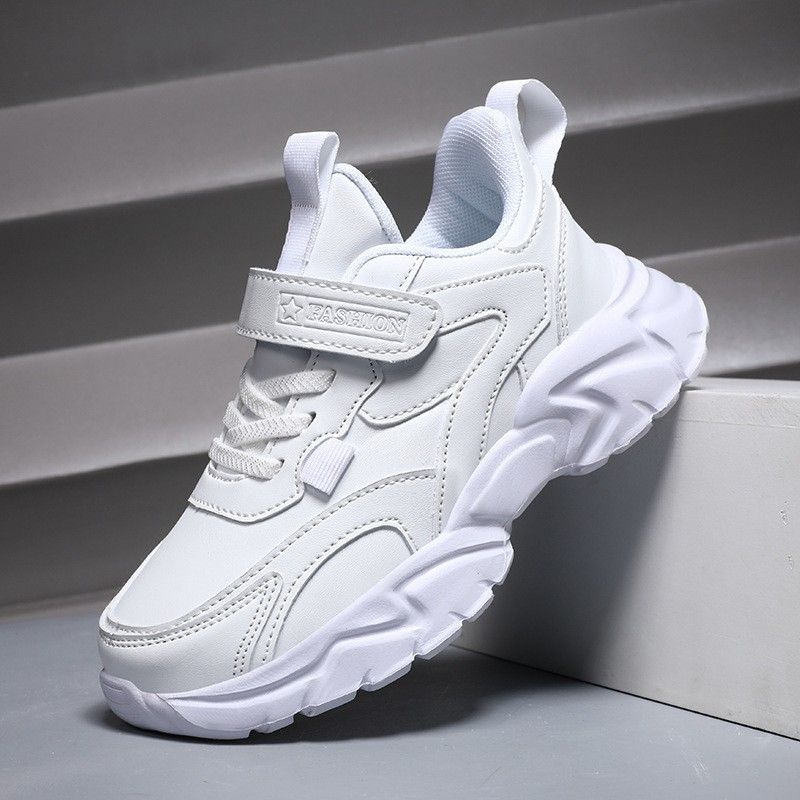 Autumn New Boys Mesh Leather Stitch Sneakers Solid Color Soft Sole Basketball Shoes Middle School Students kids' sport shoes Sneakers