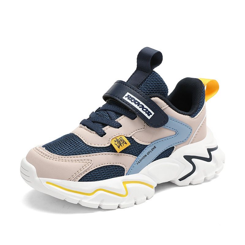 Autumn New Boys Mesh Leather Stitch Sneakers Solid Color Soft Sole Basketball Shoes Middle School Students kids' sport shoes Sneakers