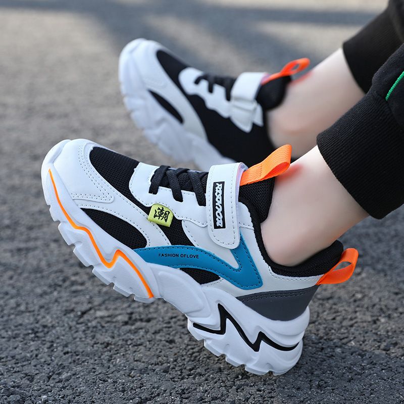 Autumn New Boys Mesh Leather Stitch Sneakers Solid Color Soft Sole Basketball Shoes Middle School Students kids' sport shoes Sneakers