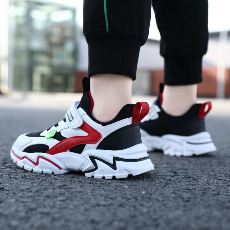Autumn New Boys Mesh Leather Stitch Sneakers Solid Color Soft Sole Basketball Shoes Middle School Students kids' sport shoes Sneakers