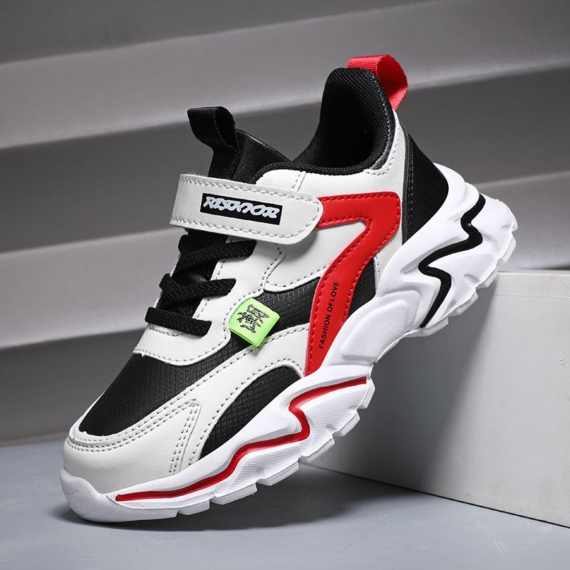 Autumn New Boys Mesh Leather Stitch Sneakers Solid Color Soft Sole Basketball Shoes Middle School Students kids' sport shoes Sneakers