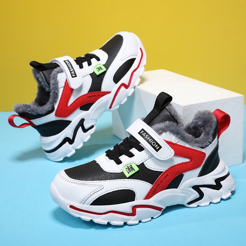 Autumn New Boys Mesh Leather Stitch Sneakers Solid Color Soft Sole Basketball Shoes Middle School Students kids' sport shoes Sneakers
