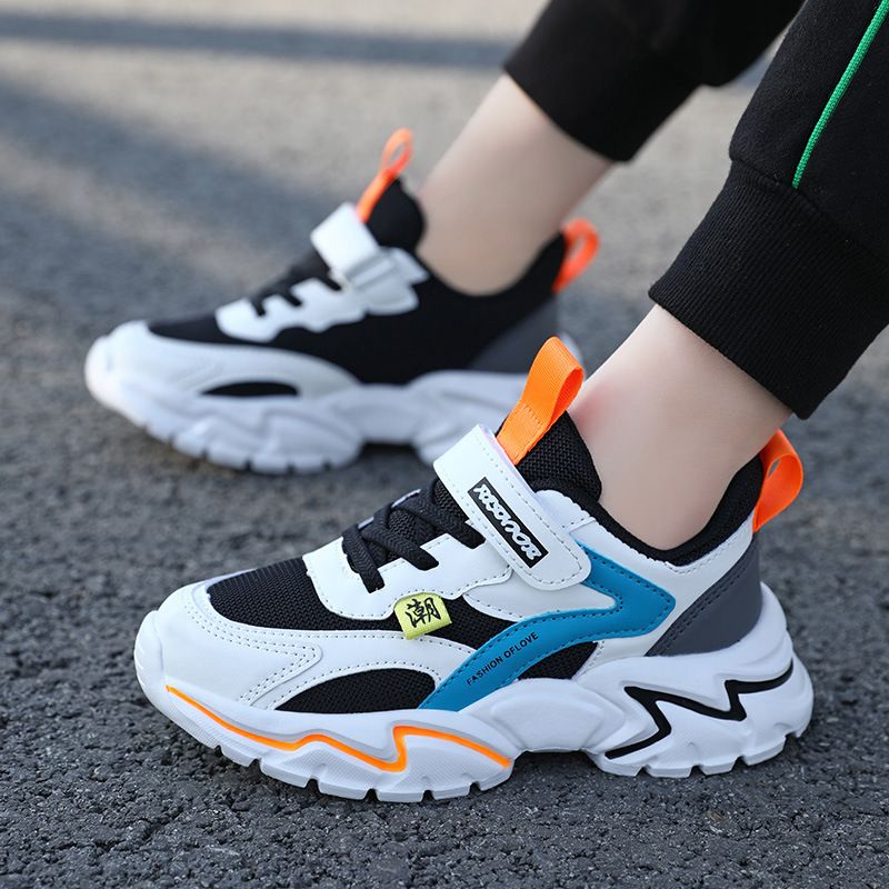 Autumn New Boys Mesh Leather Stitch Sneakers Solid Color Soft Sole Basketball Shoes Middle School Students kids' sport shoes Sneakers