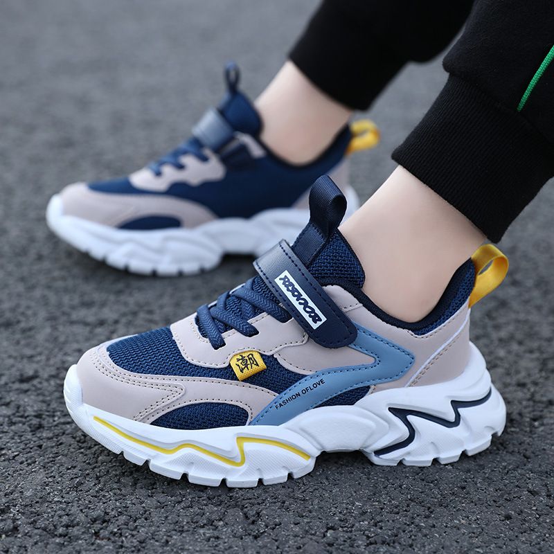 Autumn New Boys Mesh Leather Stitch Sneakers Solid Color Soft Sole Basketball Shoes Middle School Students kids' sport shoes Sneakers