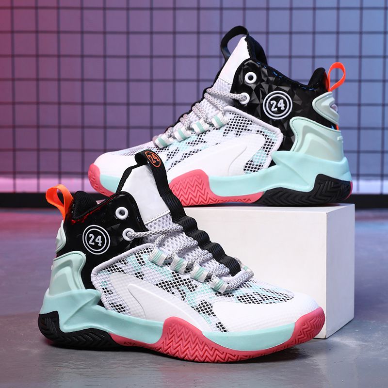 Boys' Basketball Sports Shoes New Soft Bottom Anti Slip Medium And Large Sports Fashion Comfortable Breathable High Top Sneakers
