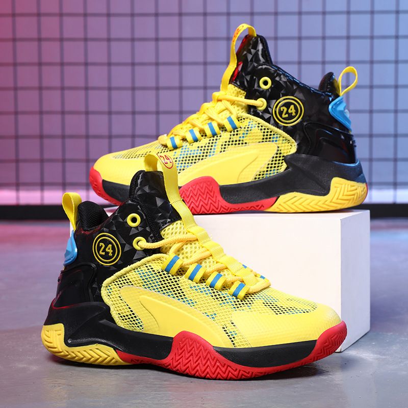Boys' Basketball Sports Shoes New Soft Bottom Anti Slip Medium And Large Sports Fashion Comfortable Breathable High Top Sneakers