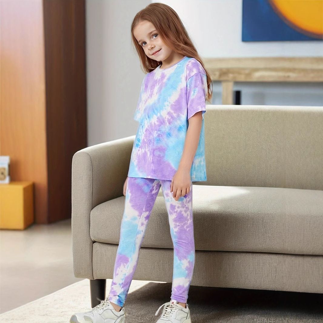 Fashion Tie Dye Print Kids Cotton Sleepwear Suit Girls Dresses Women Shorts Set Children Romper Outfits  Clothing Sets