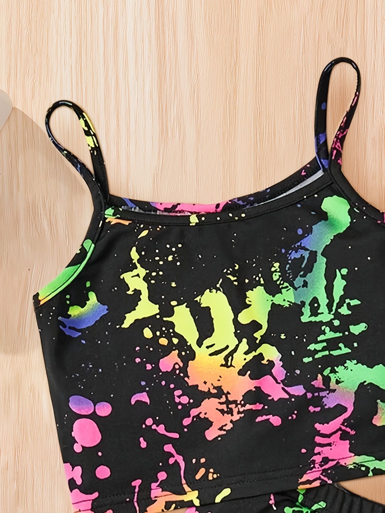 Girls' fashionable tie dye full print set outdoor sports vest set suitable for ages 1-8  Clothing Sets