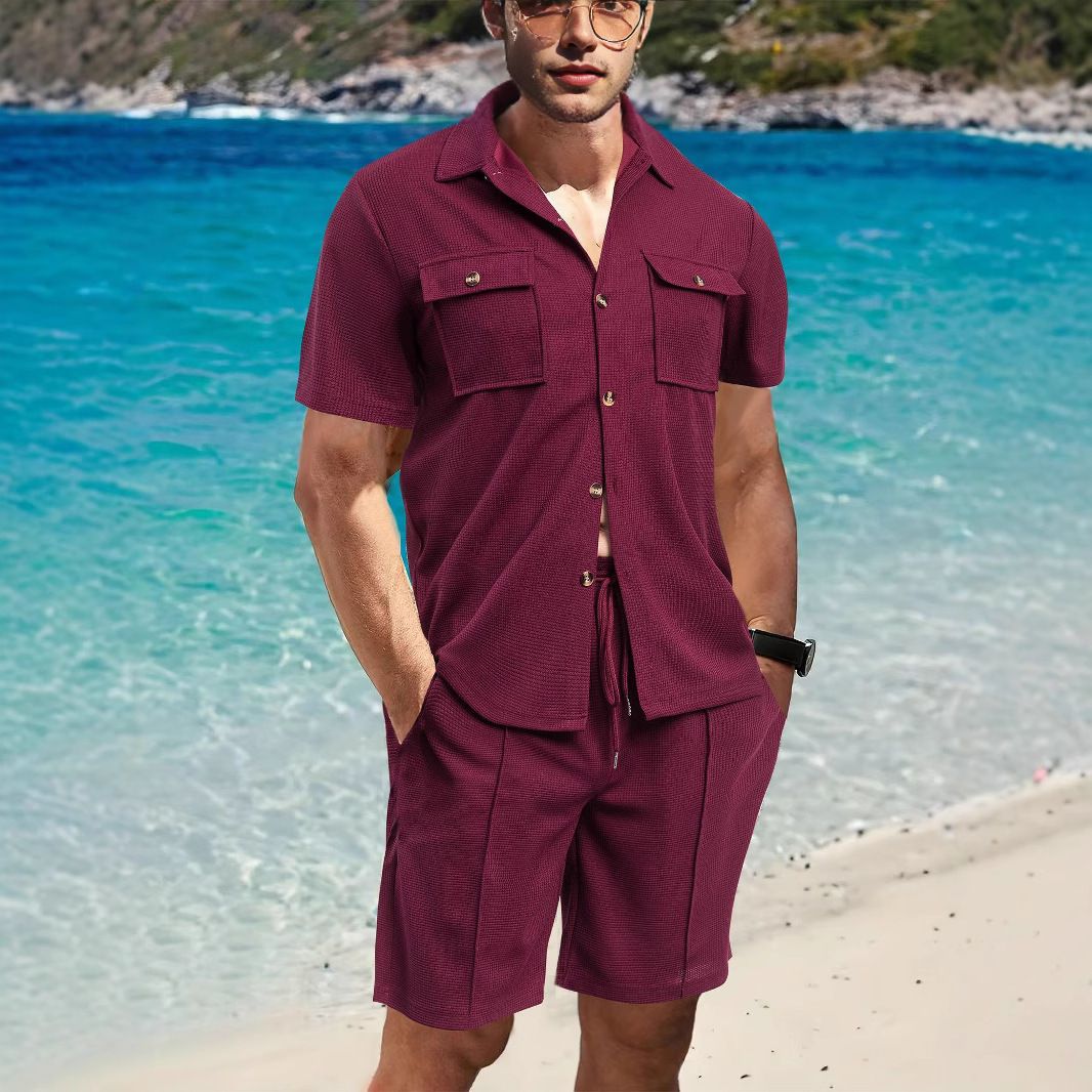 Summer Best-Selling Men's Casual Polo Shorts Loose Fit Long Sleeve Sport Suit Europe and America Beach Short Shirts Two-Piece Outfits