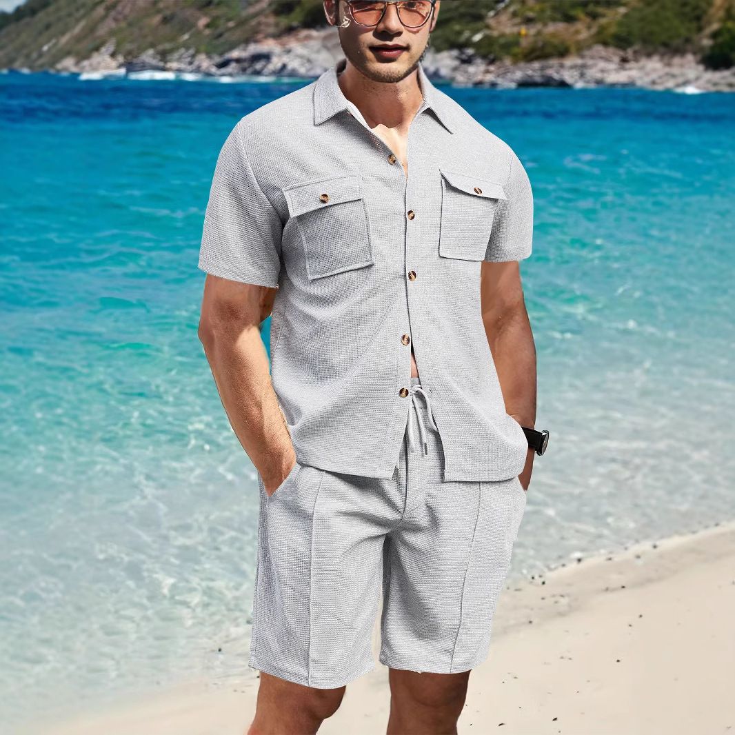 Summer Best-Selling Men's Casual Polo Shorts Loose Fit Long Sleeve Sport Suit Europe and America Beach Short Shirts Two-Piece Outfits