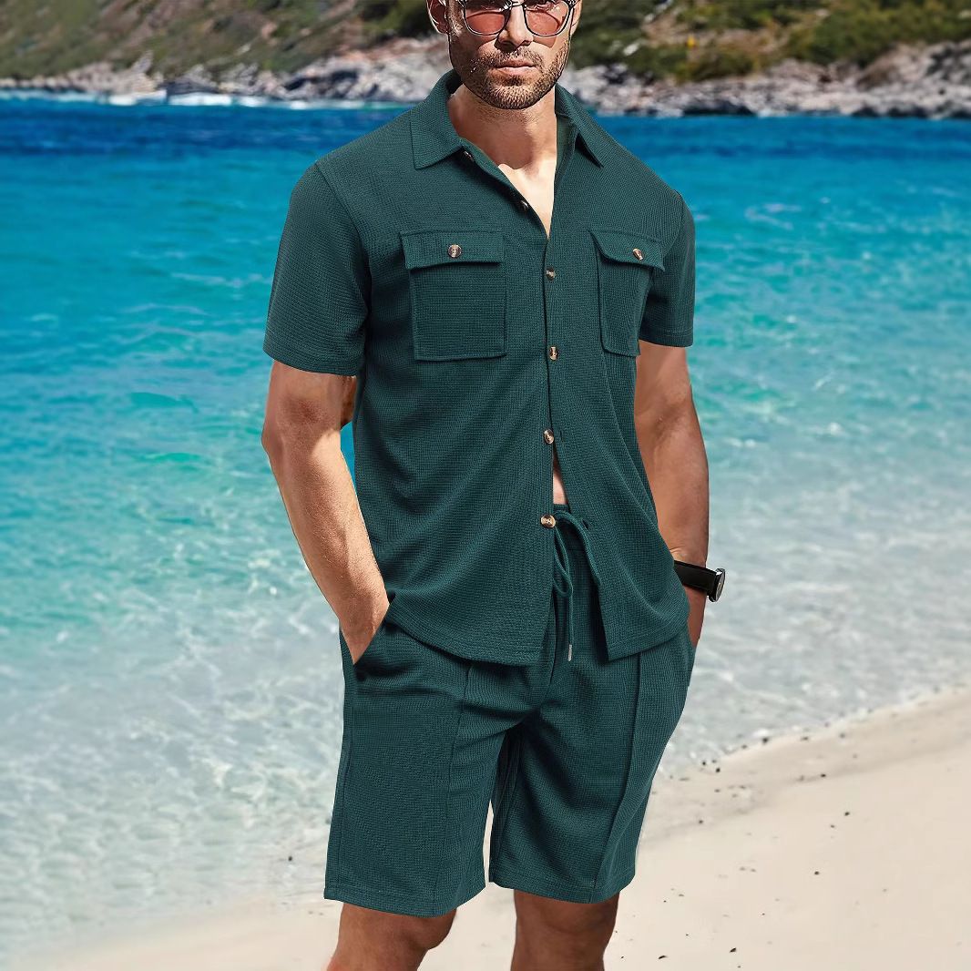 Summer Best-Selling Men's Casual Polo Shorts Loose Fit Long Sleeve Sport Suit Europe and America Beach Short Shirts Two-Piece Outfits
