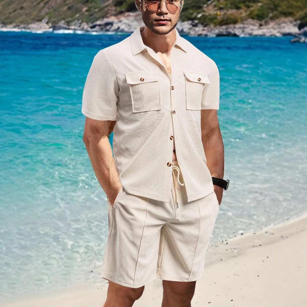 Summer Best-Selling Men's Casual Polo Shorts Loose Fit Long Sleeve Sport Suit Europe and America Beach Short Shirts Two-Piece Outfits