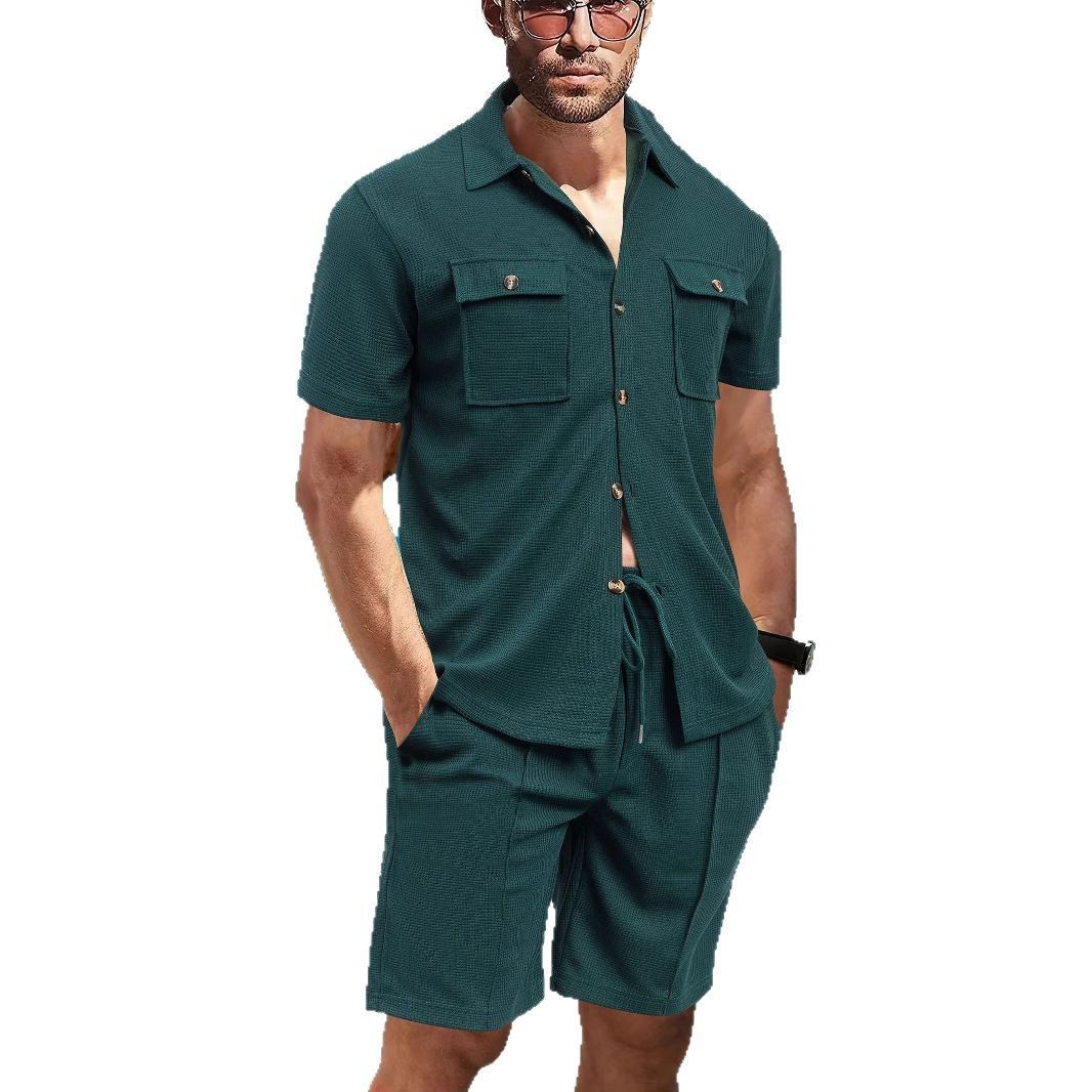 Summer Best-Selling Men's Casual Polo Shorts Loose Fit Long Sleeve Sport Suit Europe and America Beach Short Shirts Two-Piece Outfits