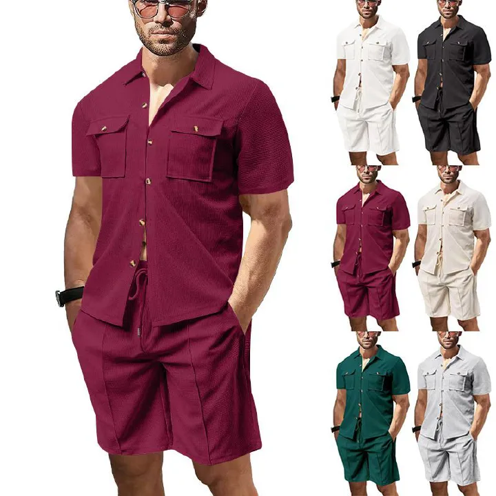 Summer Best-Selling Men's Casual Polo Shorts Loose Fit Long Sleeve Sport Suit Europe and America Beach Short Shirts Two-Piece Outfits