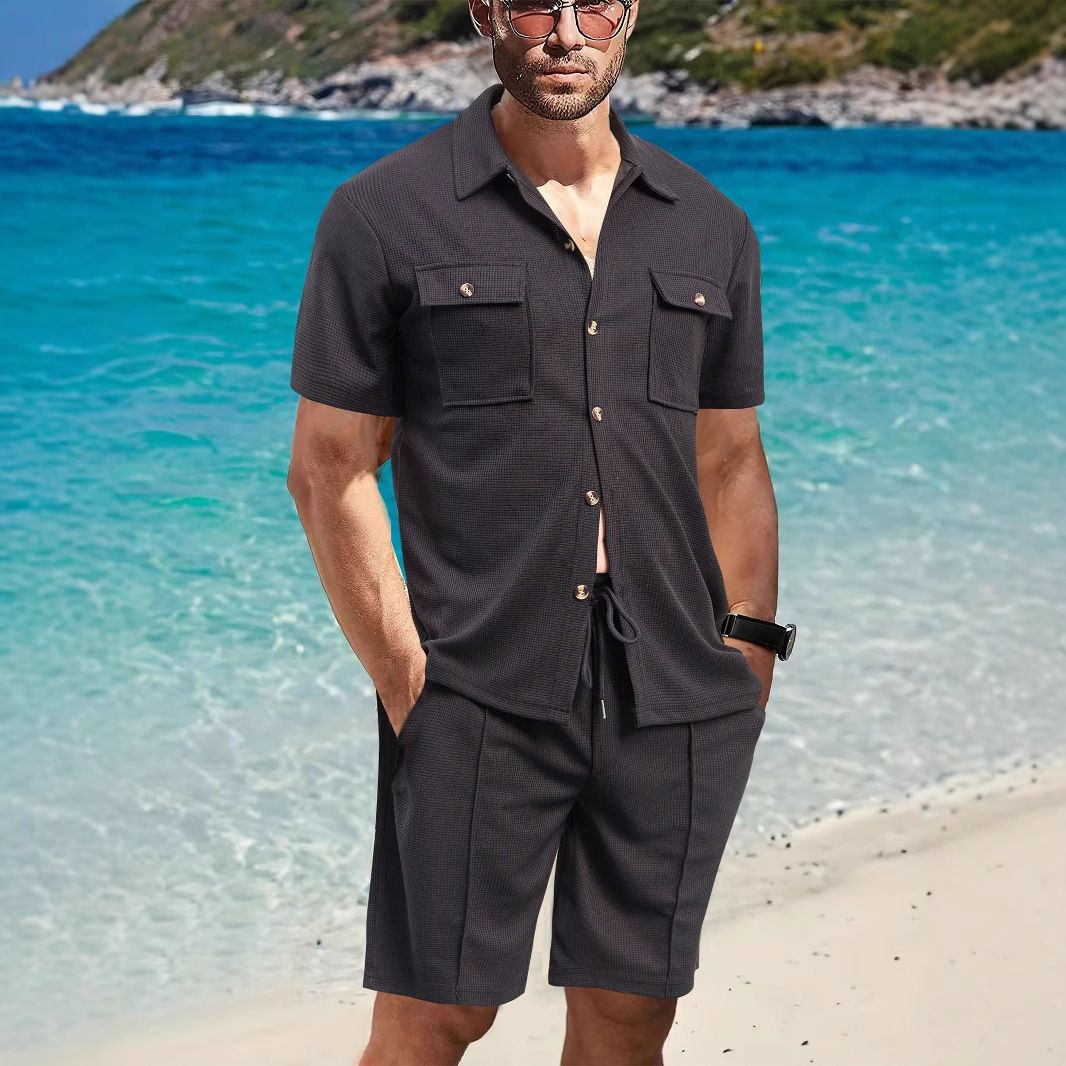 Summer Best-Selling Men's Casual Polo Shorts Loose Fit Long Sleeve Sport Suit Europe and America Beach Short Shirts Two-Piece Outfits
