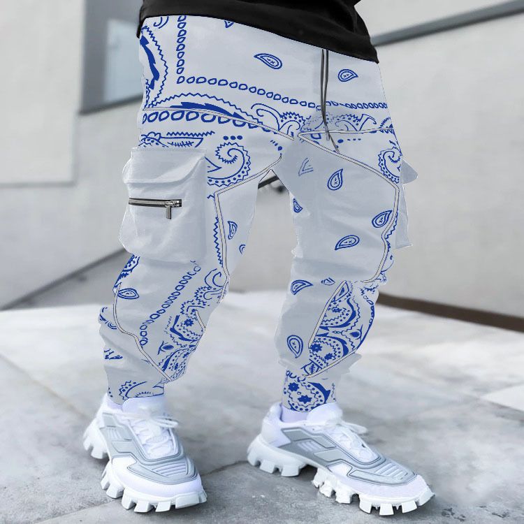 Custom Printed Wholesale Streetwear Baggy Multi Pockets Distressed Cargo Pants for Men  Casual