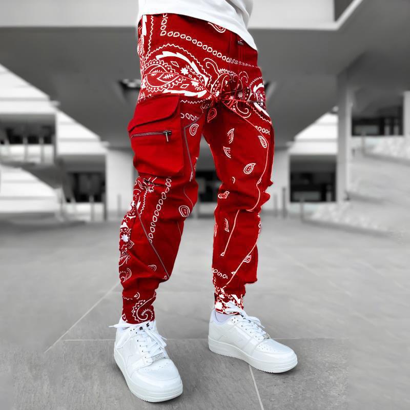 Custom Printed Wholesale Streetwear Baggy Multi Pockets Distressed Cargo Pants for Men  Casual