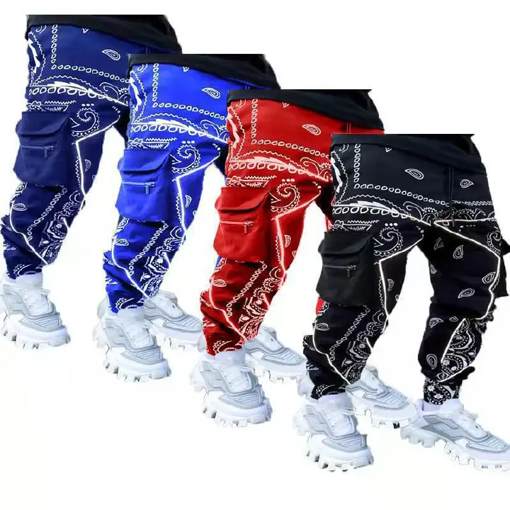 Custom Printed Wholesale Streetwear Baggy Multi Pockets Distressed Cargo Pants for Men  Casual