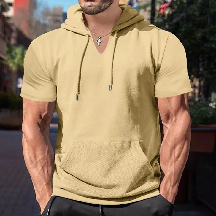 Men Short Sleeve Hoodie Relaxed Fit Fashion Casual Men's Hoodies Sweatshirts Lightweight Hip Hop Streetwear Hoodie  T-Shirts