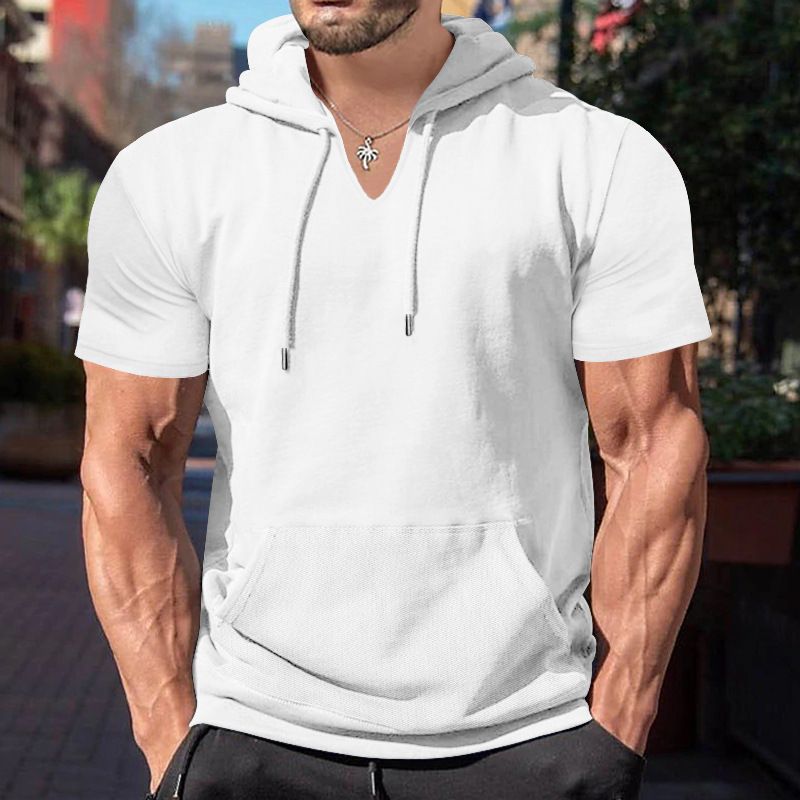 Men Short Sleeve Hoodie Relaxed Fit Fashion Casual Men's Hoodies Sweatshirts Lightweight Hip Hop Streetwear Hoodie  T-Shirts
