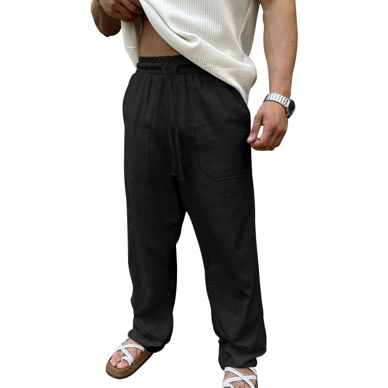 Men's Cotton Linen Pants Basic Versatile Fashion Loose Pants Male Breathable Solid Casual Drawstring Jogger Baggy Trousers Casual