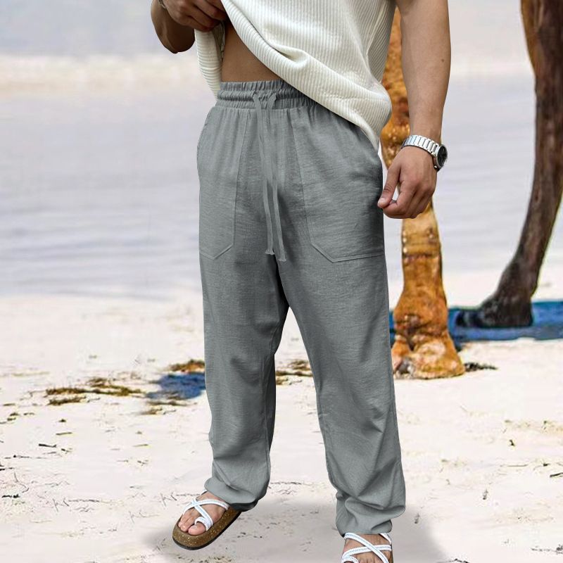 Men's Cotton Linen Pants Basic Versatile Fashion Loose Pants Male Breathable Solid Casual Drawstring Jogger Baggy Trousers Casual