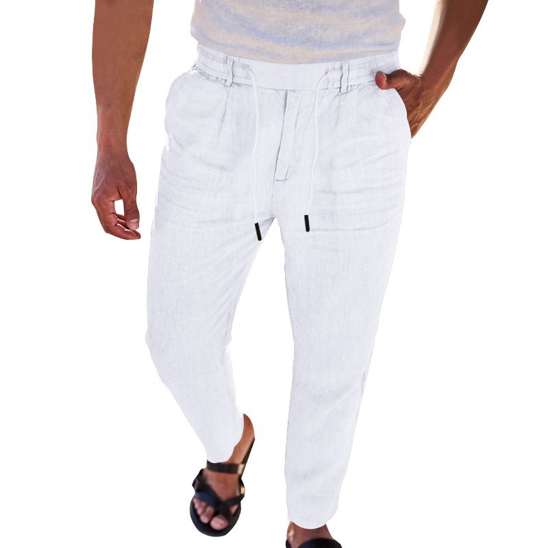 Men's Long Pants Linen Trousers Loose Lightweight Casual Yoga Beach Casual Cotton Linen Straight Breathable Streetwear Trousers Casual