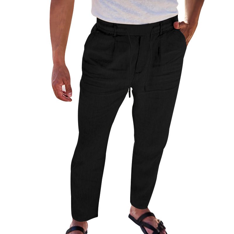 Men's Long Pants Linen Trousers Loose Lightweight Casual Yoga Beach Casual Cotton Linen Straight Breathable Streetwear Trousers Casual