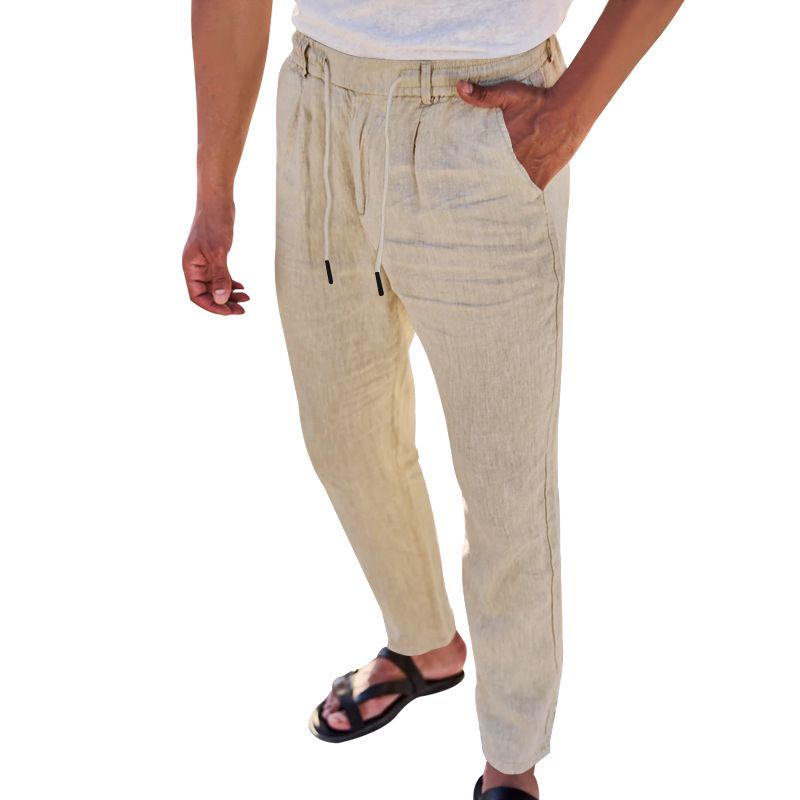 Men's Long Pants Linen Trousers Loose Lightweight Casual Yoga Beach Casual Cotton Linen Straight Breathable Streetwear Trousers Casual