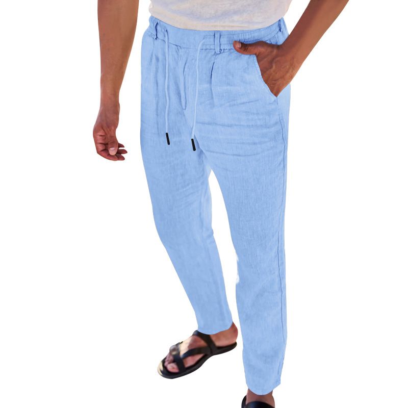 Men's Long Pants Linen Trousers Loose Lightweight Casual Yoga Beach Casual Cotton Linen Straight Breathable Streetwear Trousers Casual