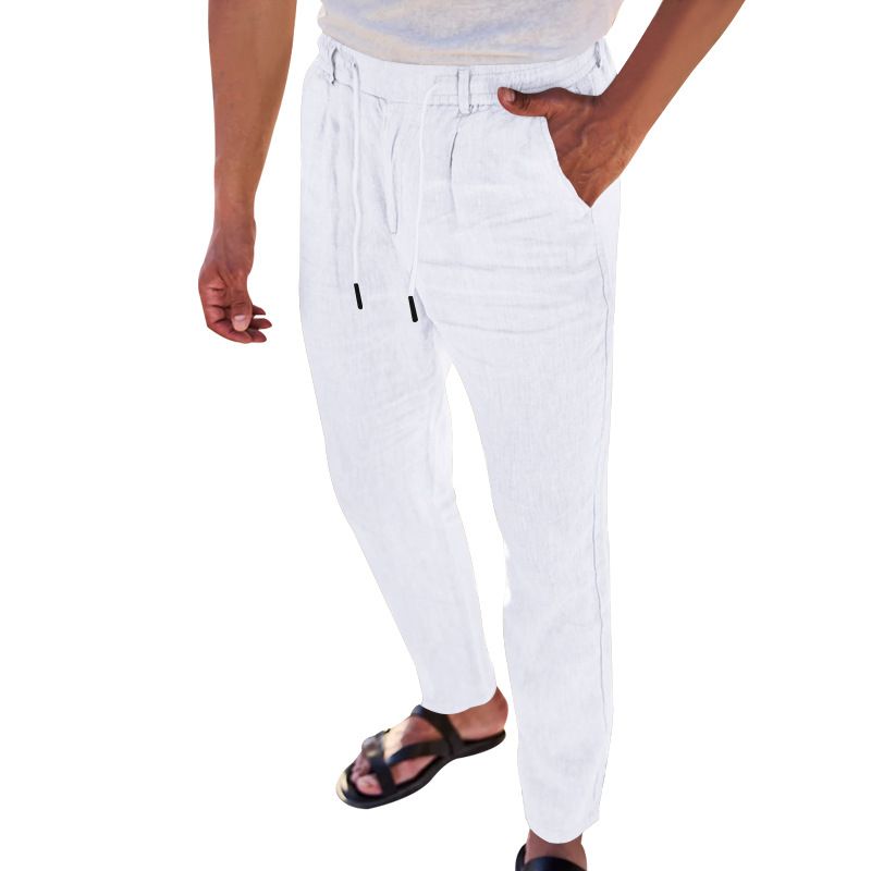 Men's Long Pants Linen Trousers Loose Lightweight Casual Yoga Beach Casual Cotton Linen Straight Breathable Streetwear Trousers Casual