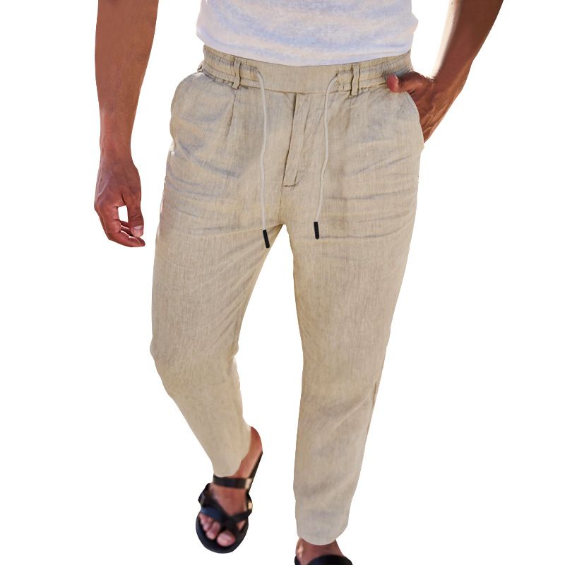 Men's Long Pants Linen Trousers Loose Lightweight Casual Yoga Beach Casual Cotton Linen Straight Breathable Streetwear Trousers Casual