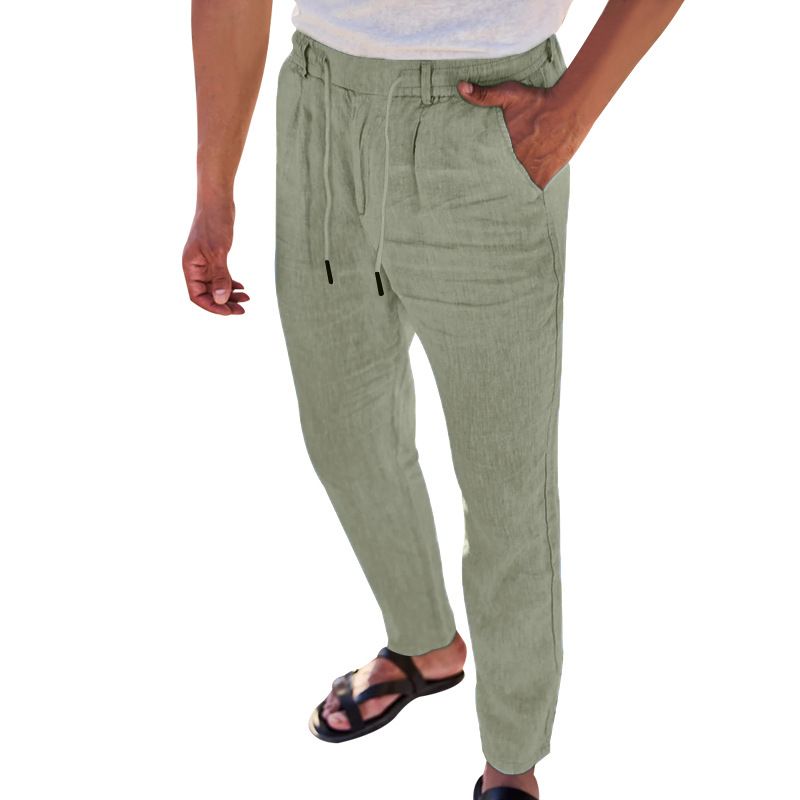 Men's Long Pants Linen Trousers Loose Lightweight Casual Yoga Beach Casual Cotton Linen Straight Breathable Streetwear Trousers Casual