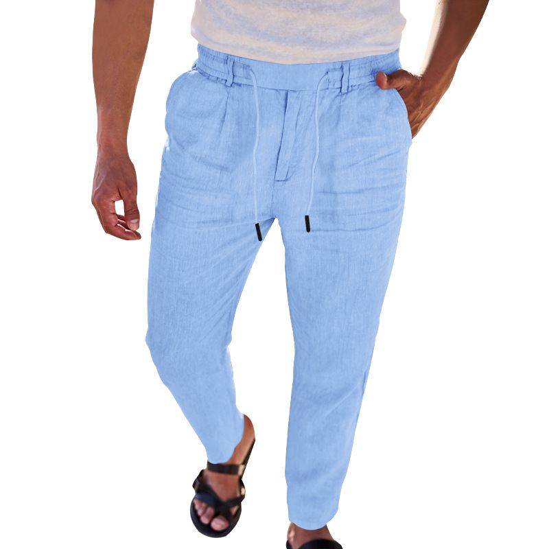 Men's Long Pants Linen Trousers Loose Lightweight Casual Yoga Beach Casual Cotton Linen Straight Breathable Streetwear Trousers Casual
