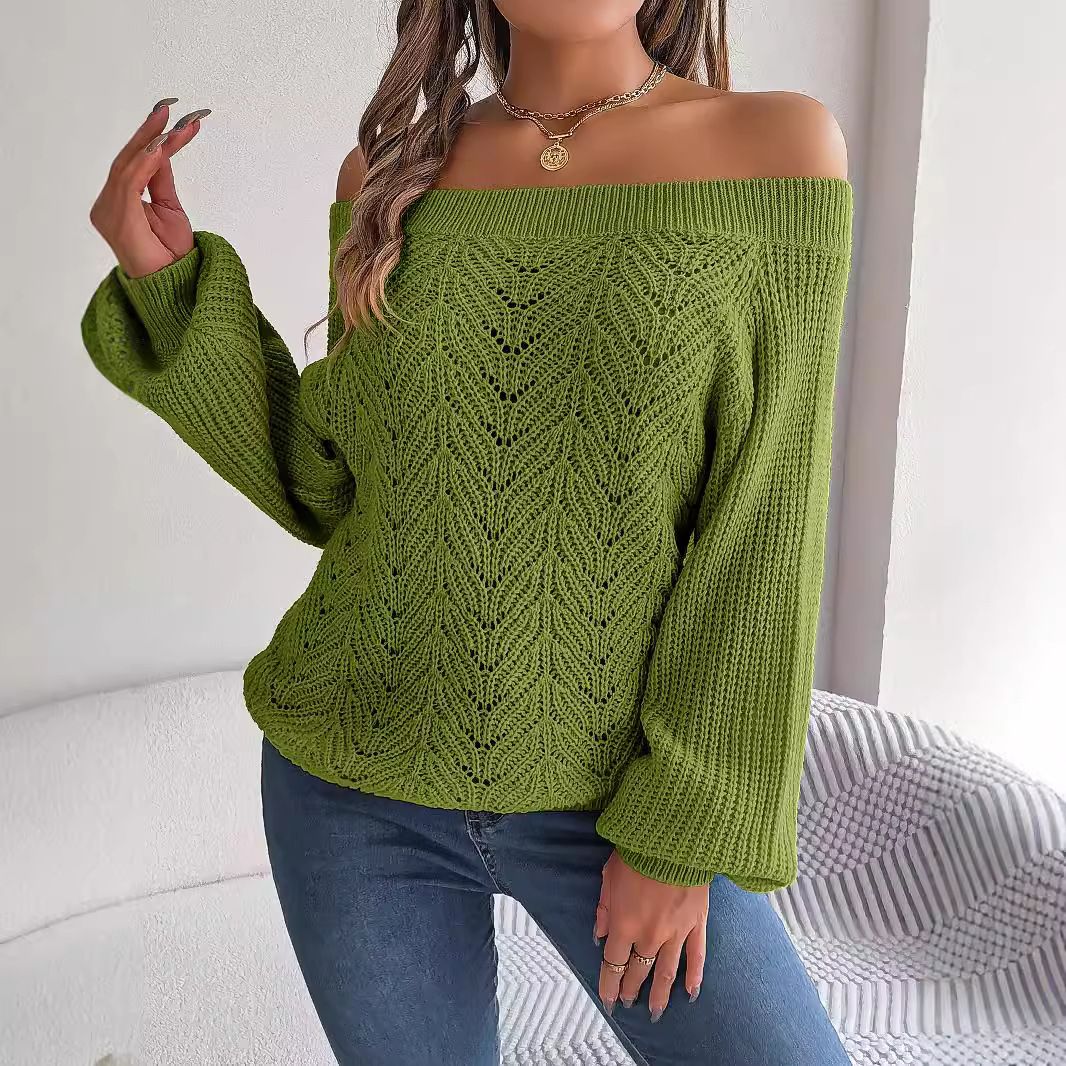 Popular Winter Knitting Pullover Sweatshirt Top Ladies Lantern Sleeve Tops Basic Jumpers Woman Clothes Sweaters