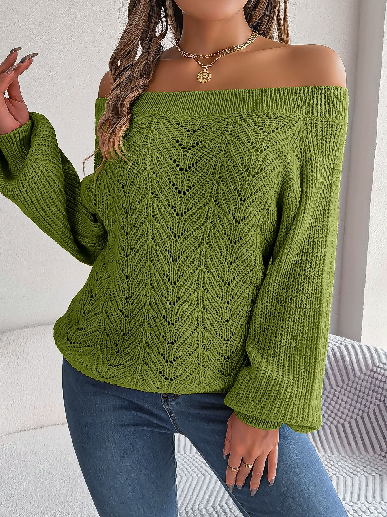 Popular Winter Knitting Pullover Sweatshirt Top Ladies Lantern Sleeve Tops Basic Jumpers Woman Clothes Sweaters