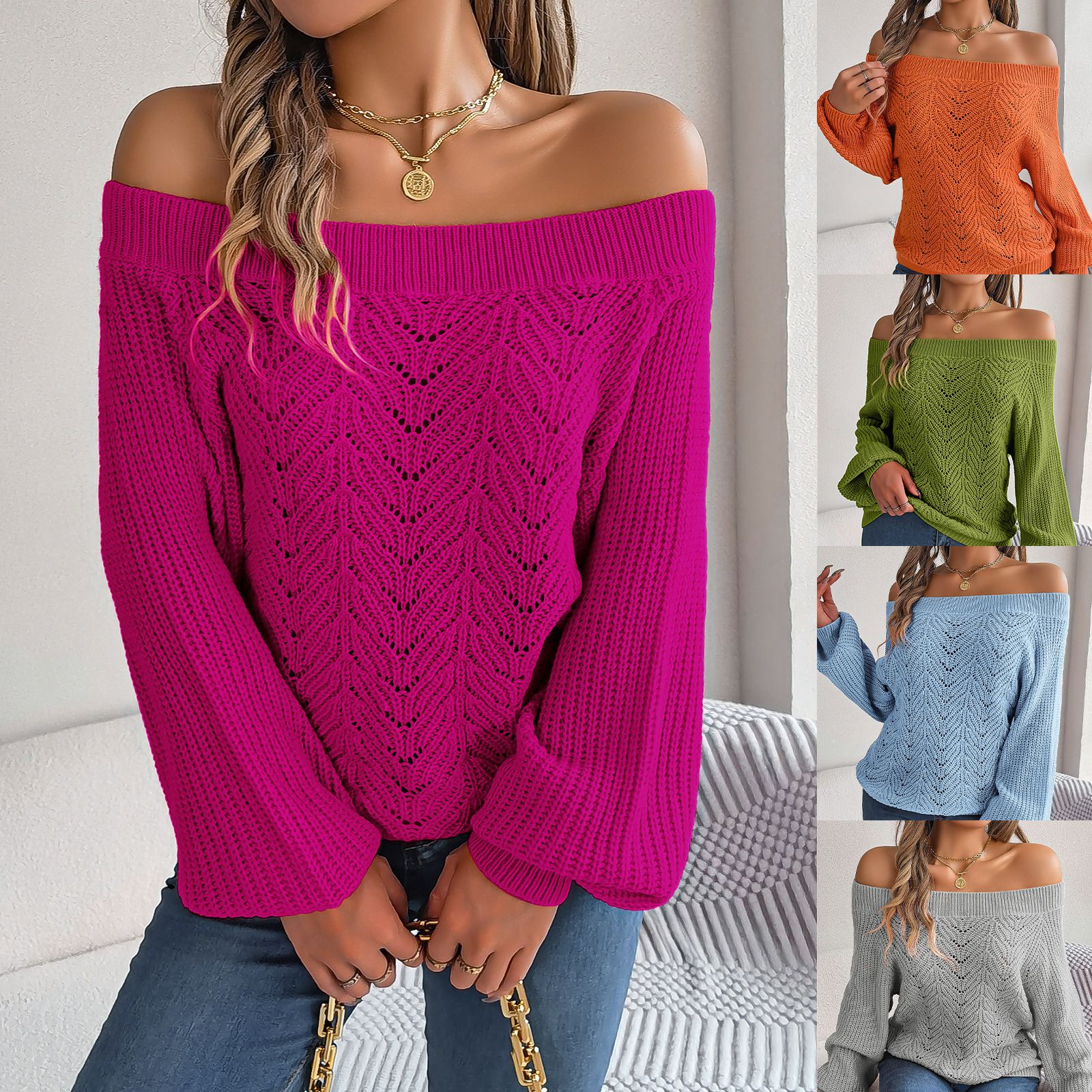 Popular Winter Knitting Pullover Sweatshirt Top Ladies Lantern Sleeve Tops Basic Jumpers Woman Clothes Sweaters