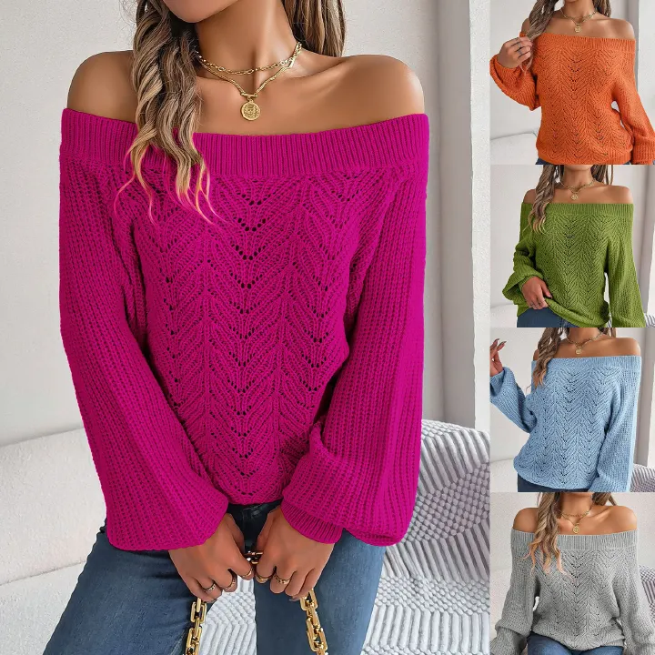 Popular Winter Knitting Pullover Sweatshirt Top Ladies Lantern Sleeve Tops Basic Jumpers Woman Clothes Sweaters