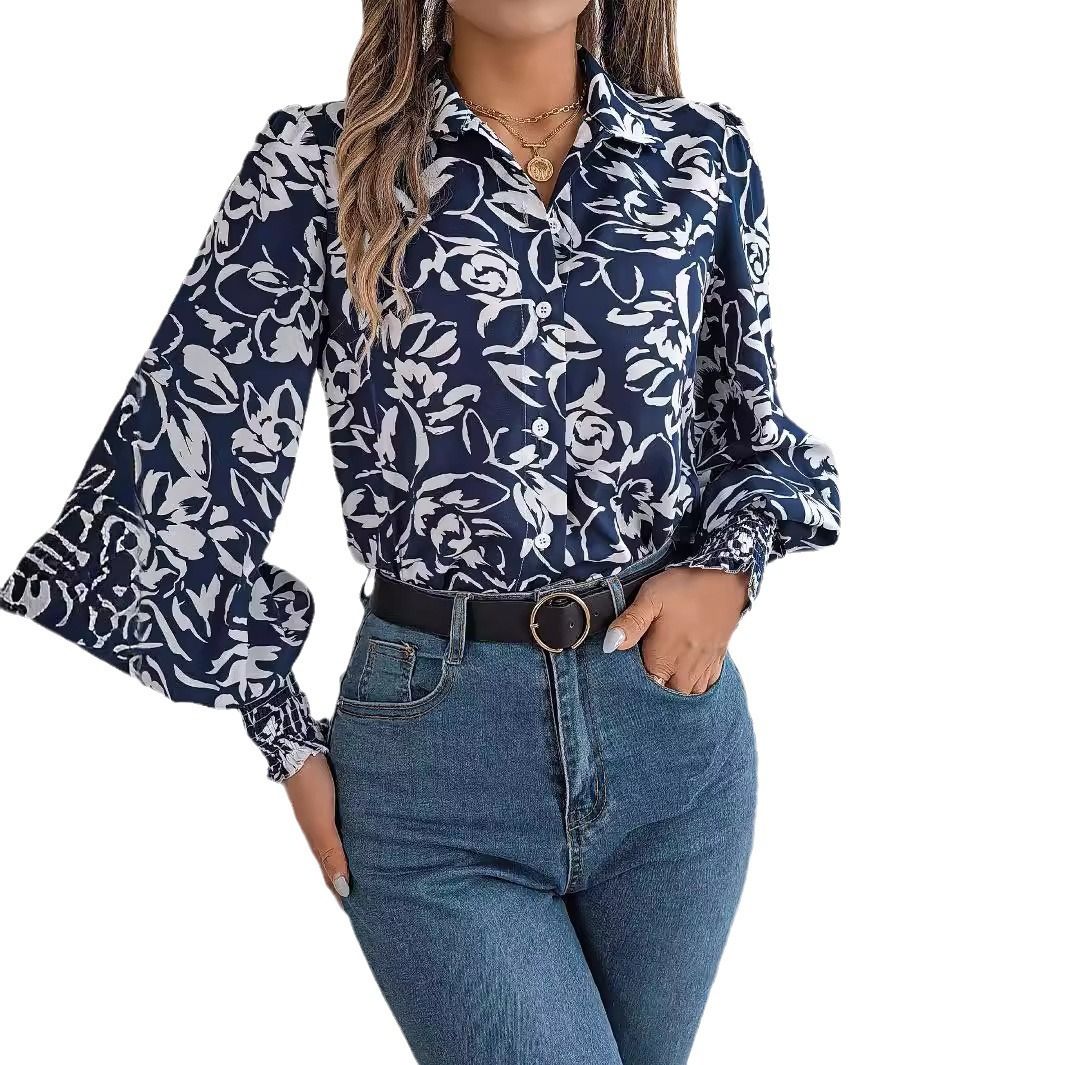 Women's Floral Embroidered Button Shirt Ladies Casual Blouse Tops for All Seasons-for Office Wear  T-Shirts