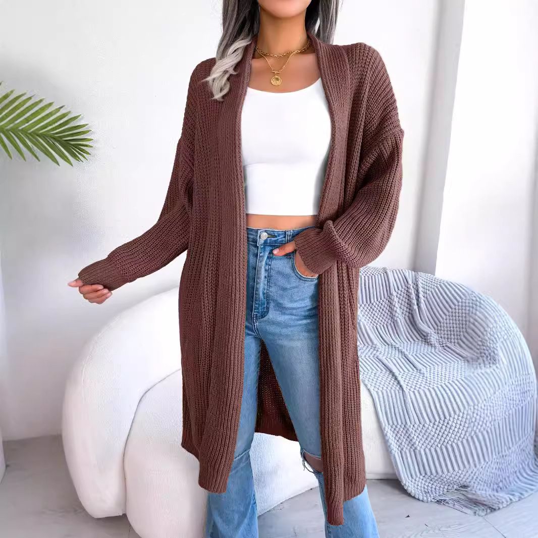 Long Women Solid Color Cardigan High Quality Jacquard Knit Warm Spring Street Everyday Loose Jumper Coat Fashion Top  Sweaters