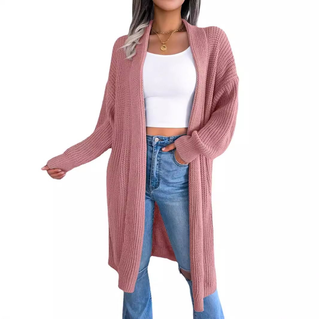 Long Women Solid Color Cardigan High Quality Jacquard Knit Warm Spring Street Everyday Loose Jumper Coat Fashion Top  Sweaters